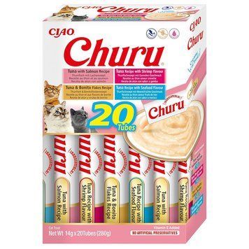 Ласощі INABA "Churu" для котів, вершковий мус в стіках, "Різновиди морепродуктів" * 14 гр (20 шт.уп.) продаж упаковкою EU126 фото