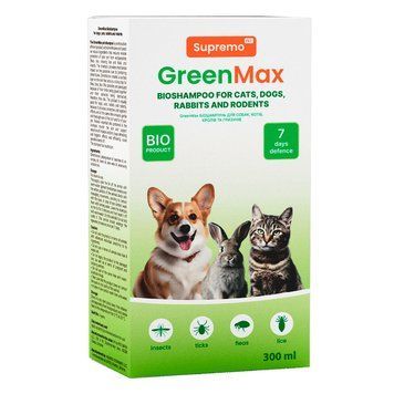 Шампунь SUPREMO GreenMax БІО для собак, котів, кролів та гризунів, захист від паразитів на натуральній основі НФ-00005484 (GM-230) фото